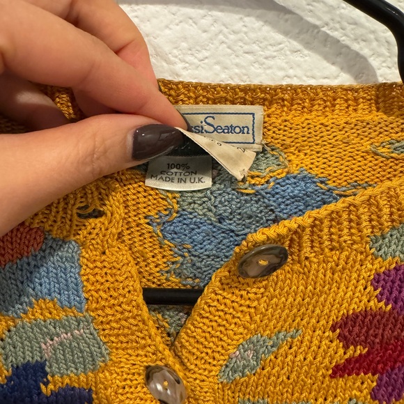 Jamie&Jessi Seaton Vintage Floral Intarsia Knit Cardigan 100% Cotton Made in UK - Picture 7 of 7